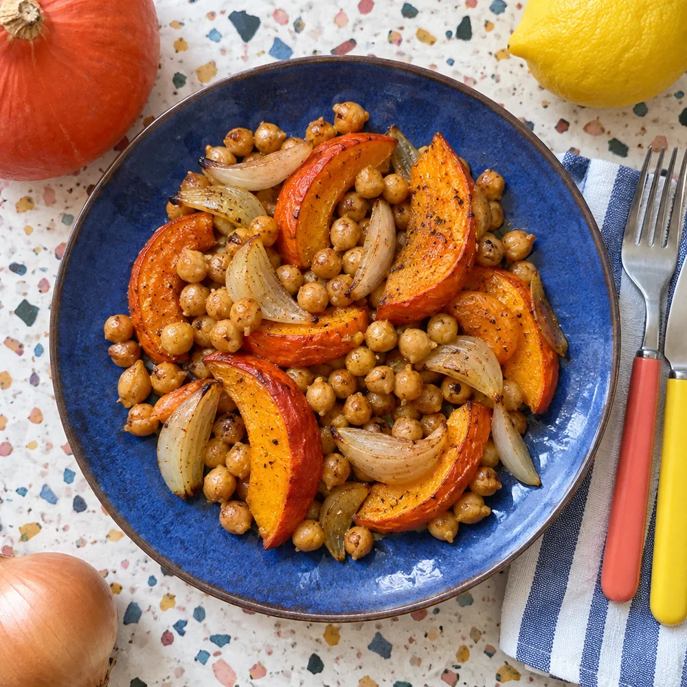 Vegan squash and chickpea traybake