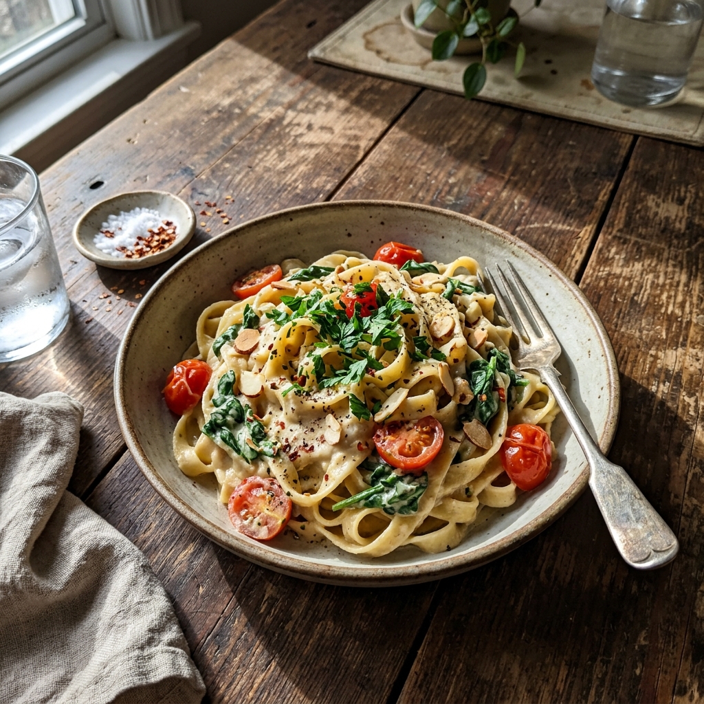 Vegan cashew Alfredo pasta