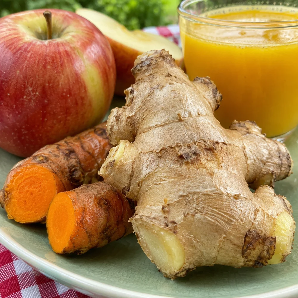 Vegan turmeric and ginger shot with apple