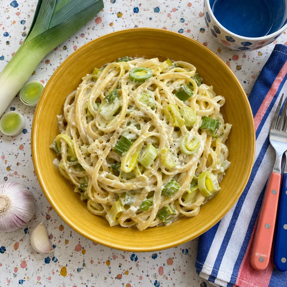 Hearty leek and cheese linguine