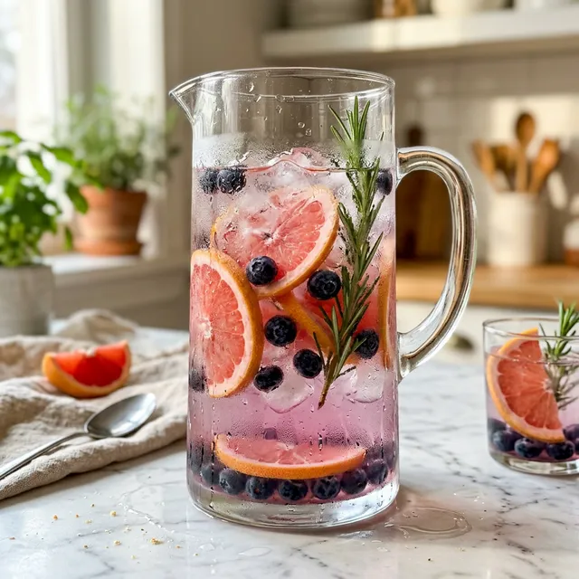 Vegan grapefruit and blueberry water with rosemary