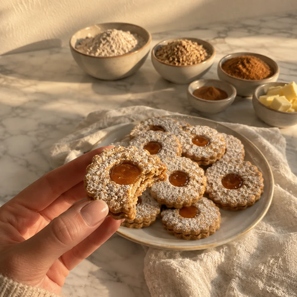 Linzer Augen (Linzer eye cookies) with butter and apricot filling