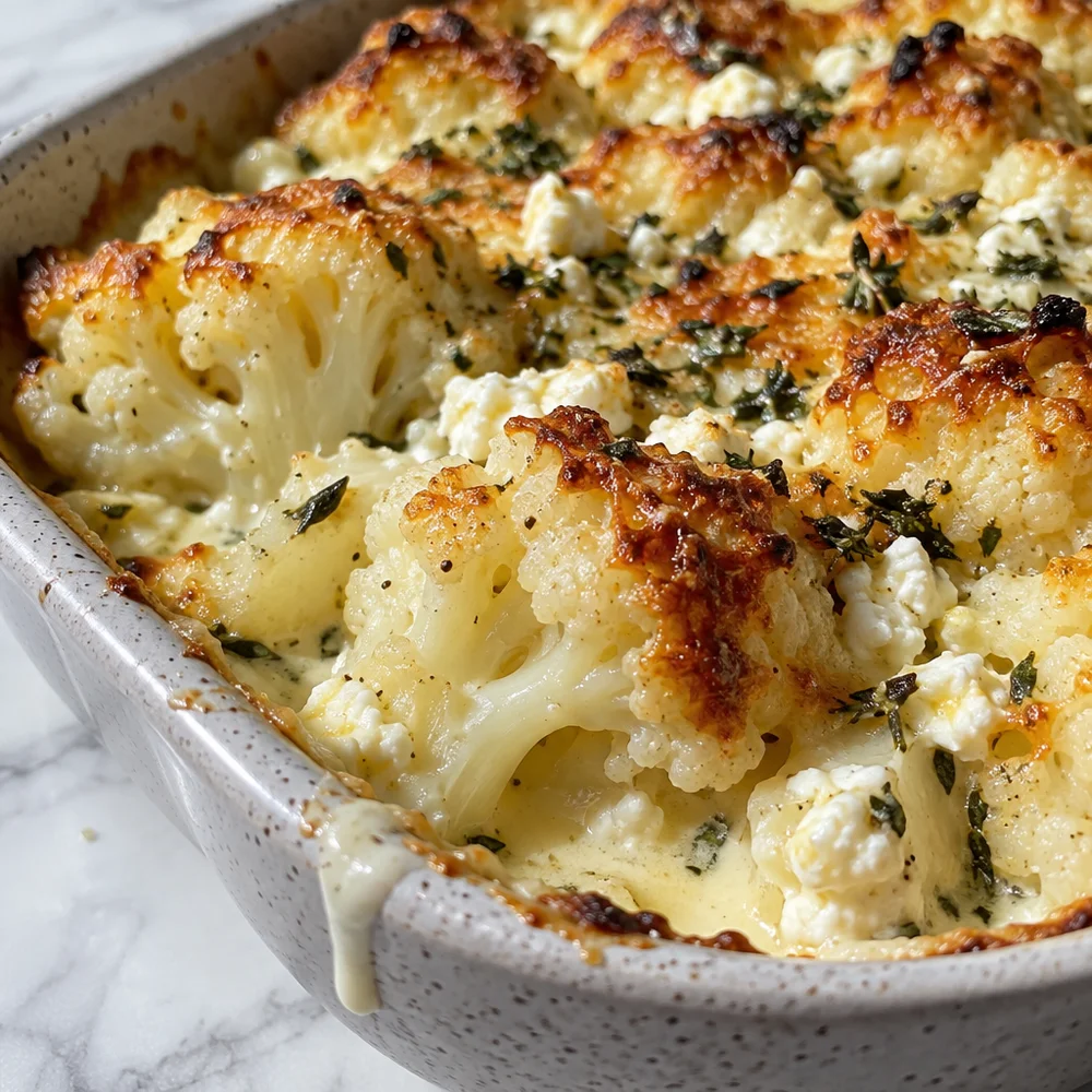 Low-carb cauliflower bake with feta and herbs