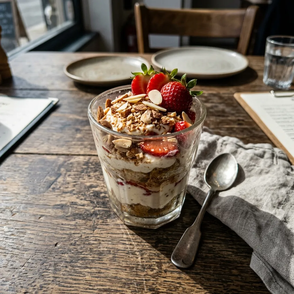 Low-carb strawberry tiramisu in a glass