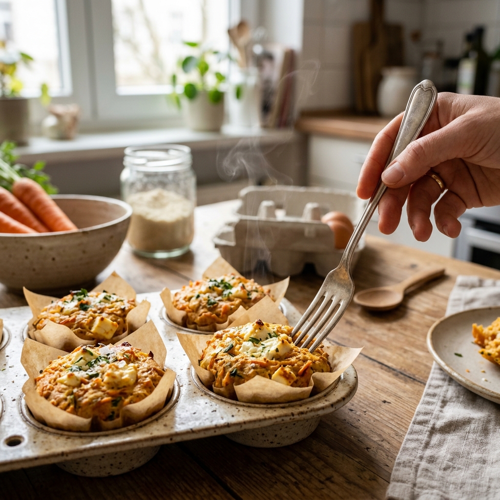 Low-carb feta and carrot muffins