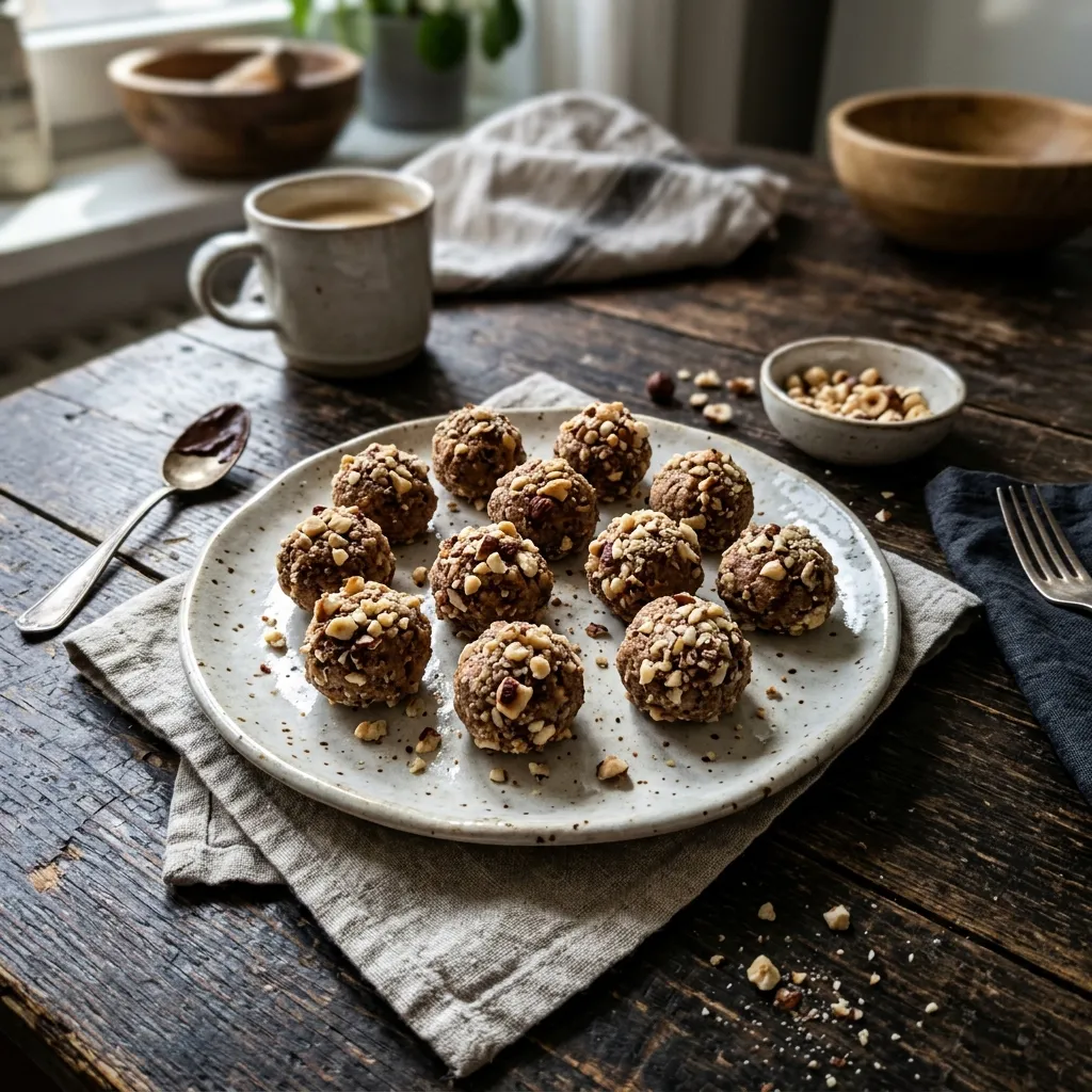 Low-carb hazelnut nougat balls