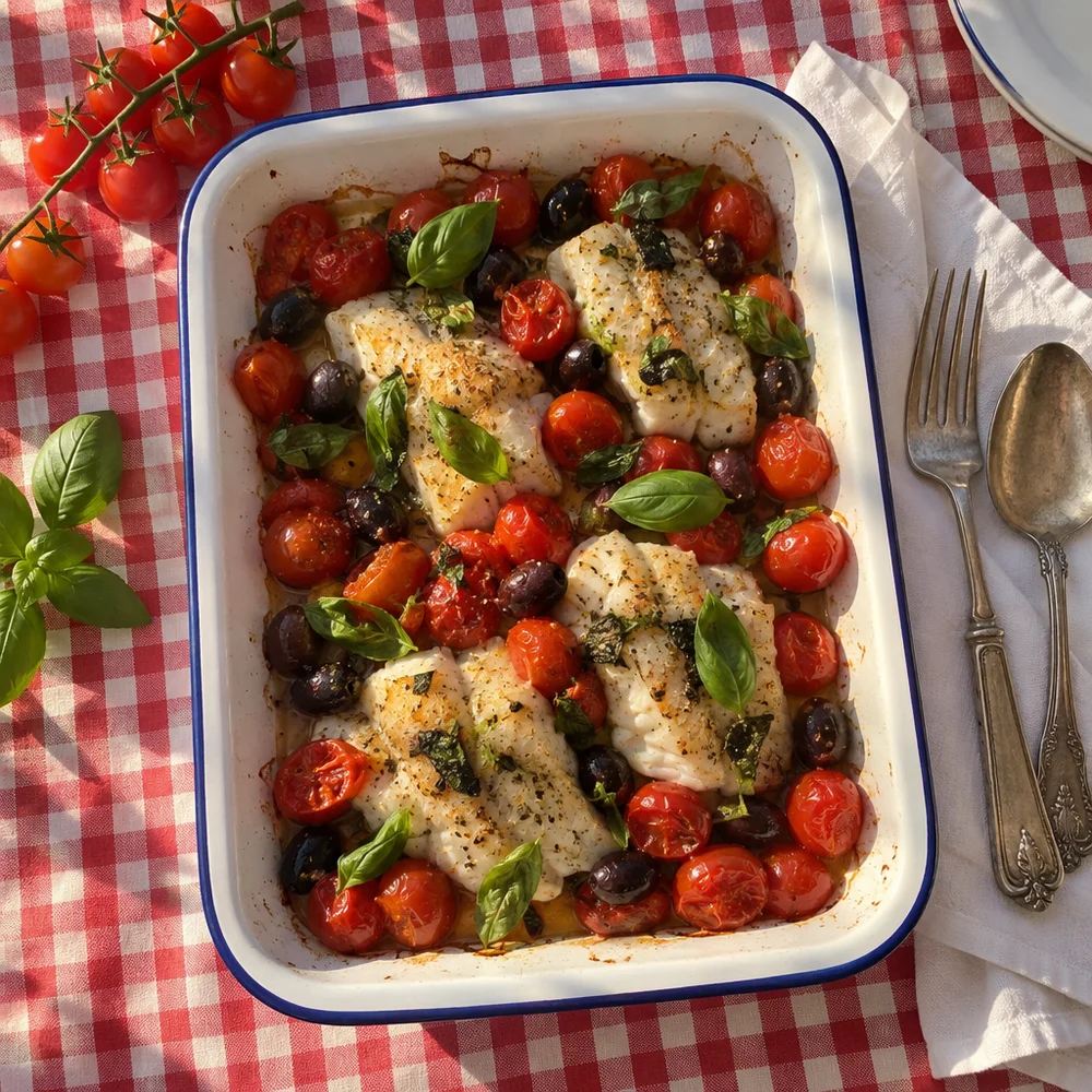 Low-carb cod and tomato bake