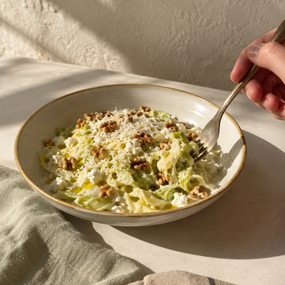 Low-carb sweetheart cabbage Alfredo with cottage cheese and parmesan