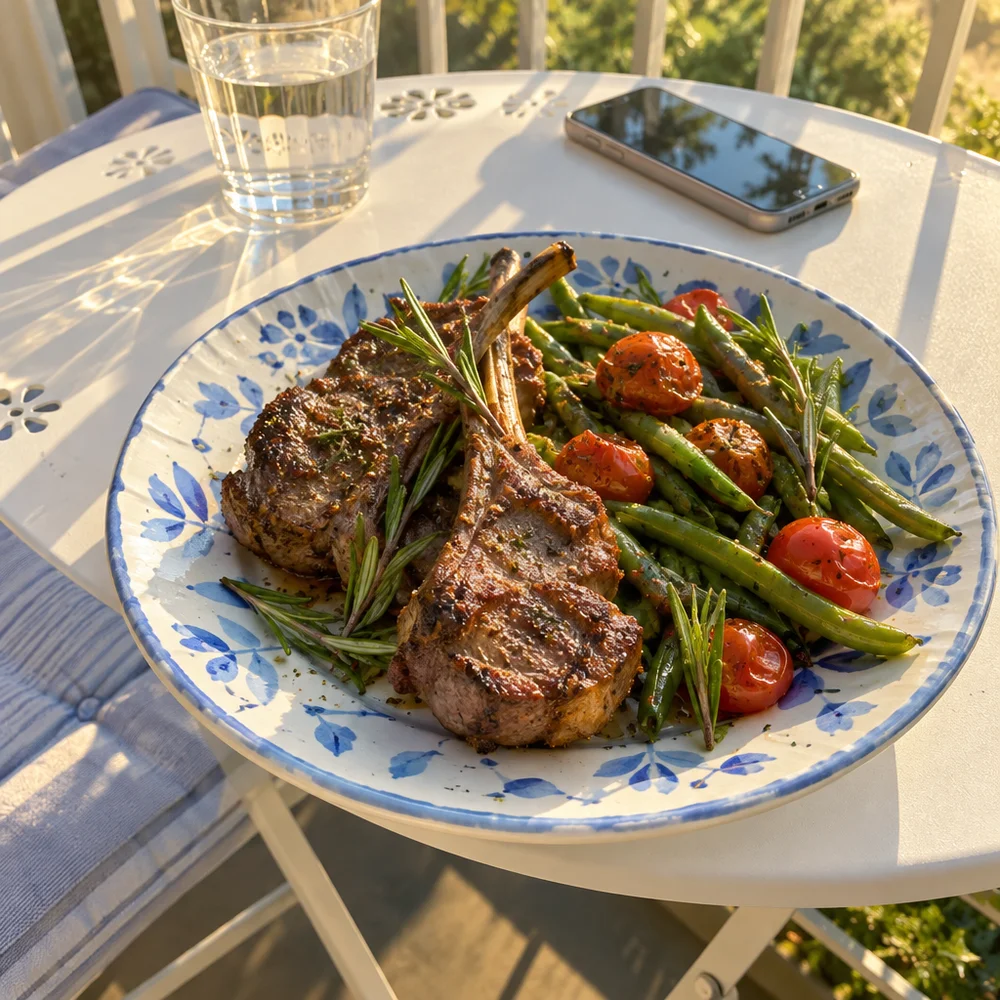 Low-carb air fryer lamb chops with rosemary beans