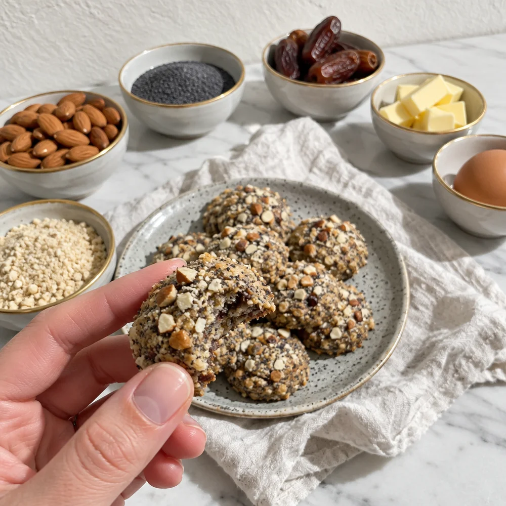 Low-carb poppy seed cookies with almonds and dates