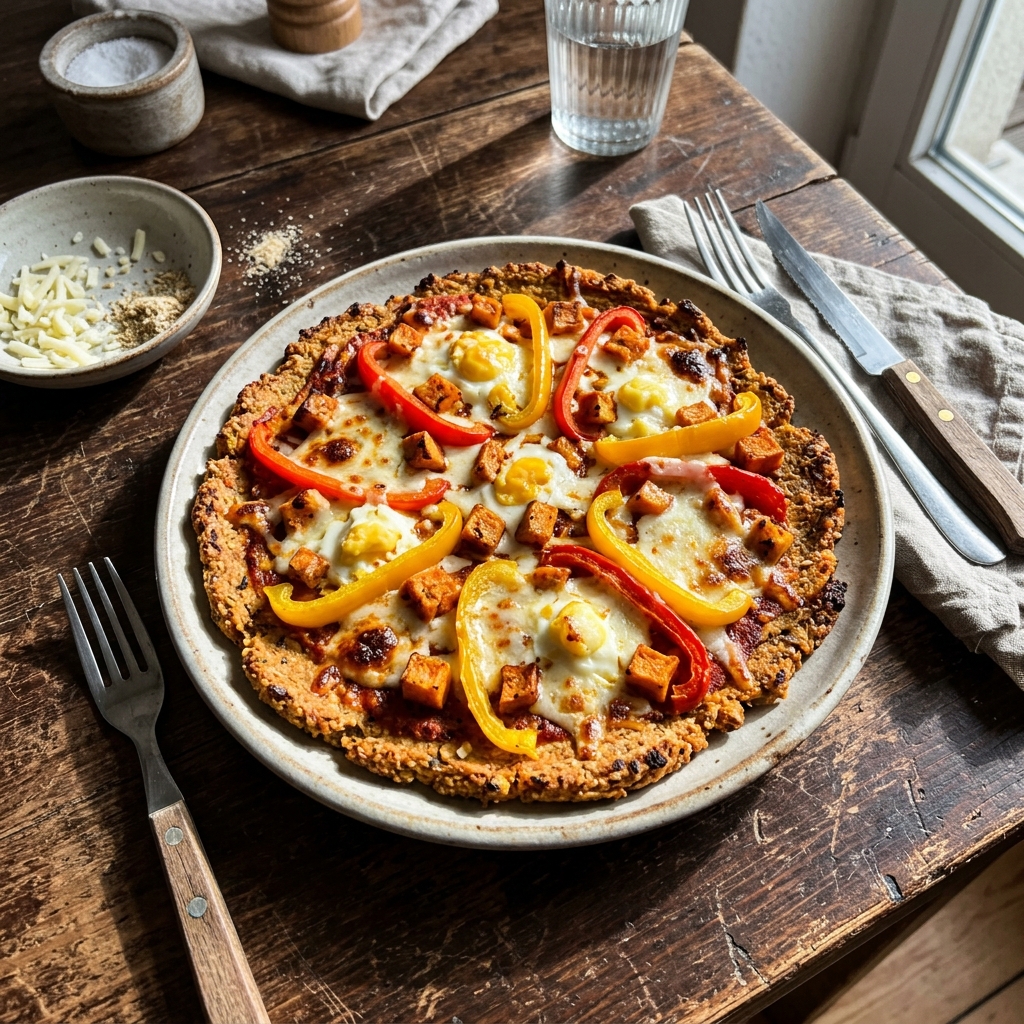 Pepper pizza with a sweet potato base