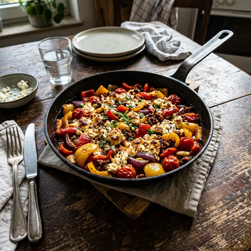 Low-carb pepper and sheep's cheese pan-fry