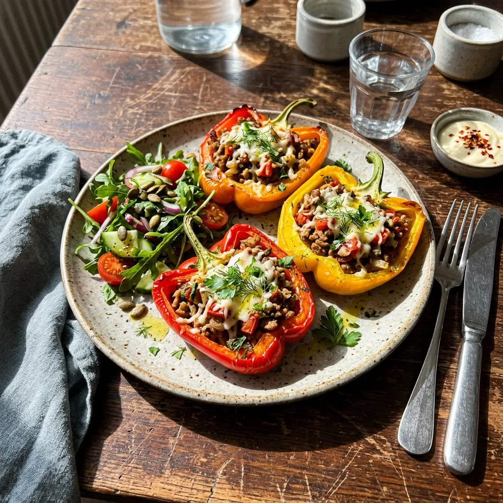 Low-carb pepper boats with turkey