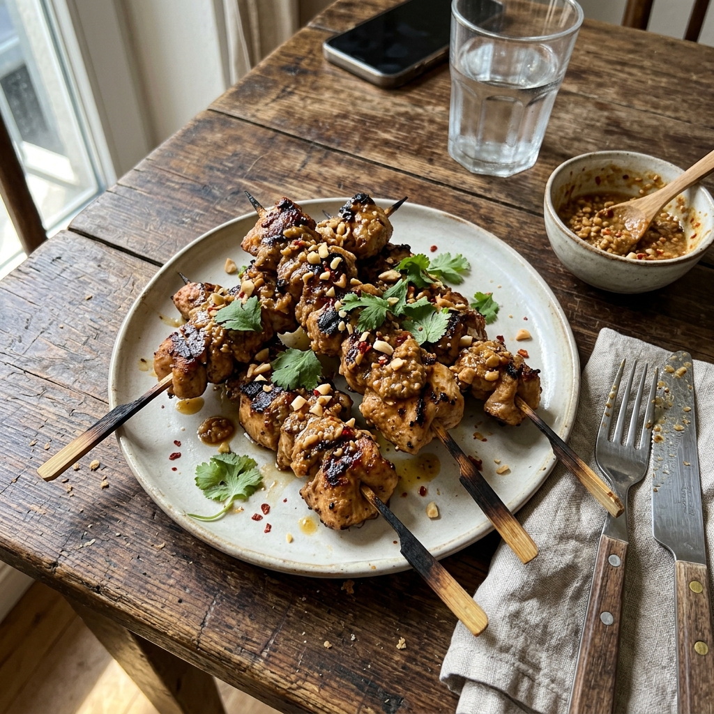 Low-carb turkey and peanut skewers