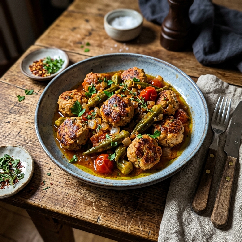 Low-carb turkey meatballs with okra