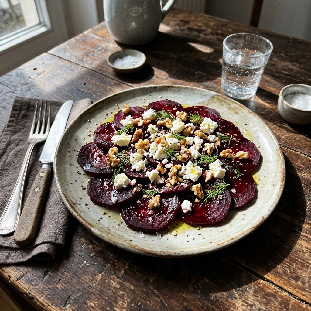 Low-carb beetroot carpaccio with feta