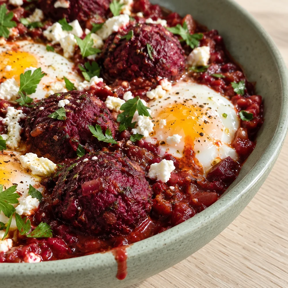 Low-carb beetroot shakshuka for Christmas breakfast