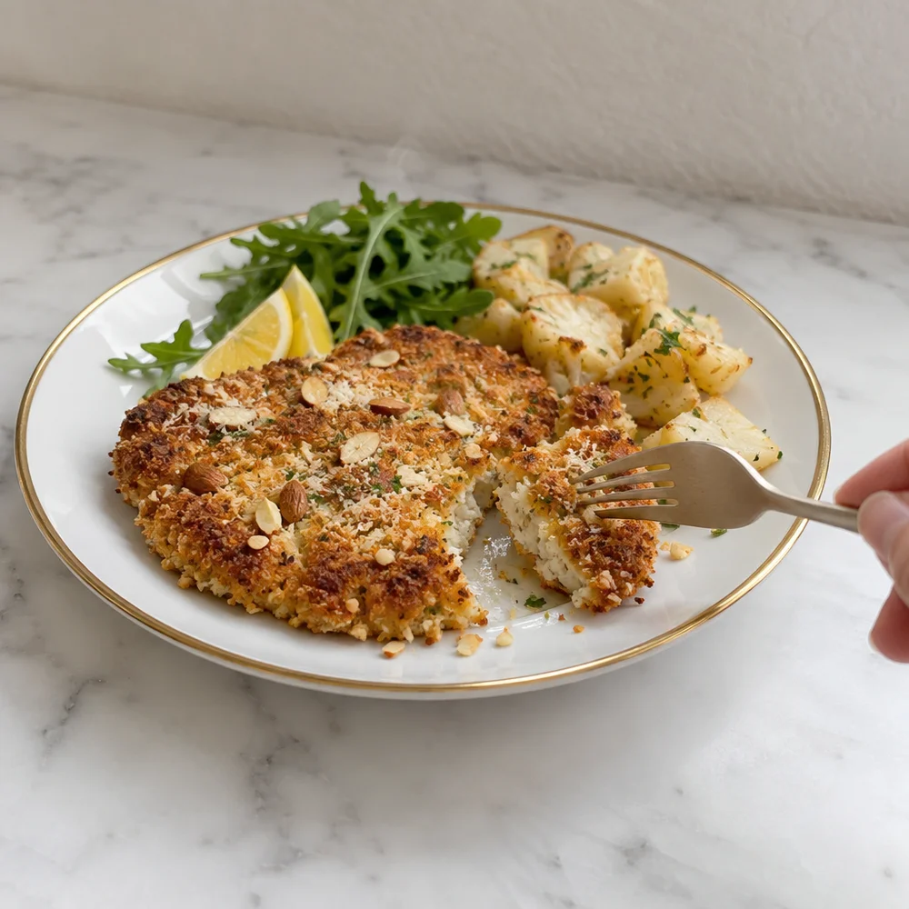 Low-carb air fryer celeriac schnitzel with an almond and parmesan crust