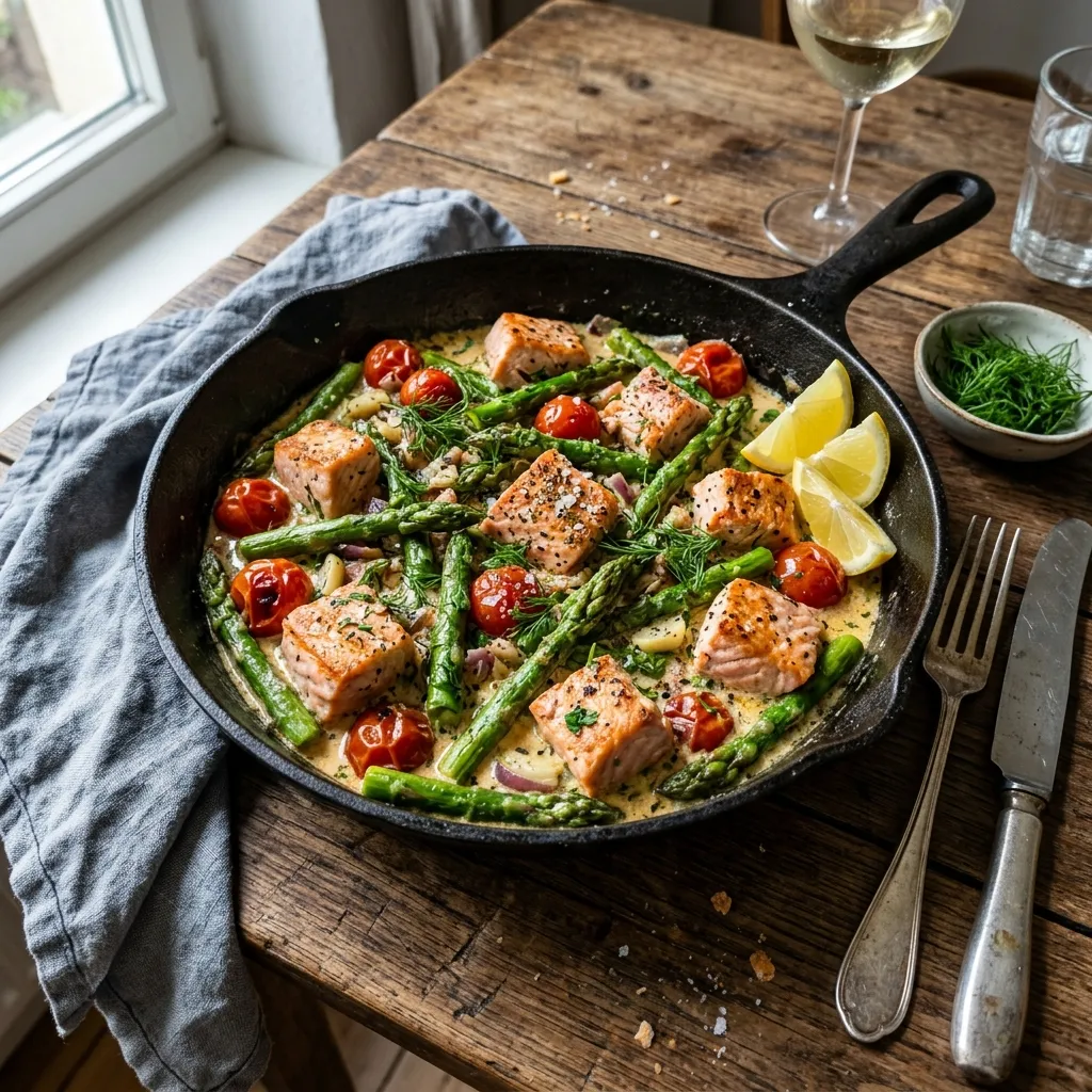 Low-carb asparagus and salmon pan-fry