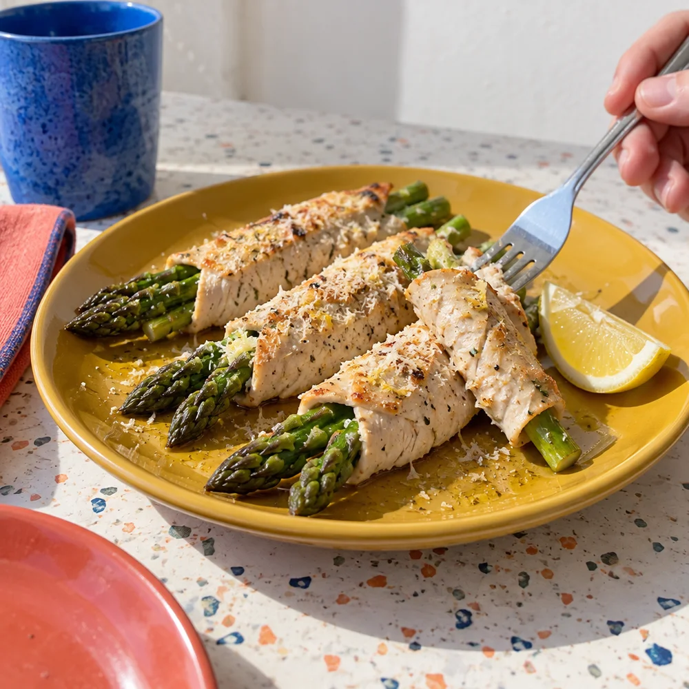 Low-carb asparagus and turkey breast rolls