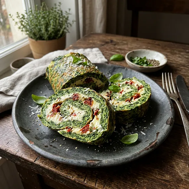 Low-carb spinach and ricotta roll