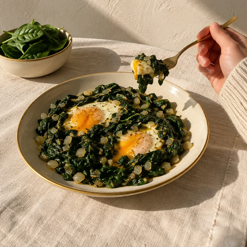 Low-carb spinach shakshuka