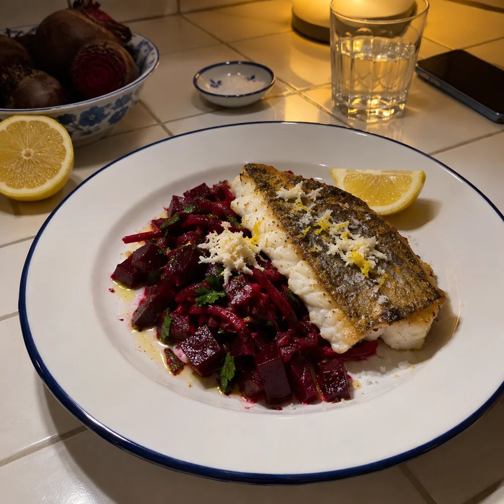 Low-carb zander with beetroot and horseradish