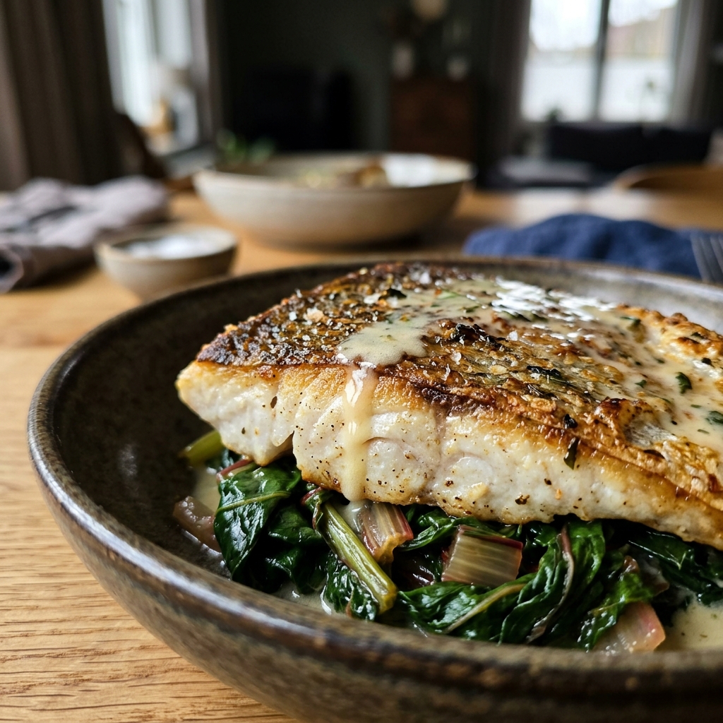 Low-carb zander fillet with chard