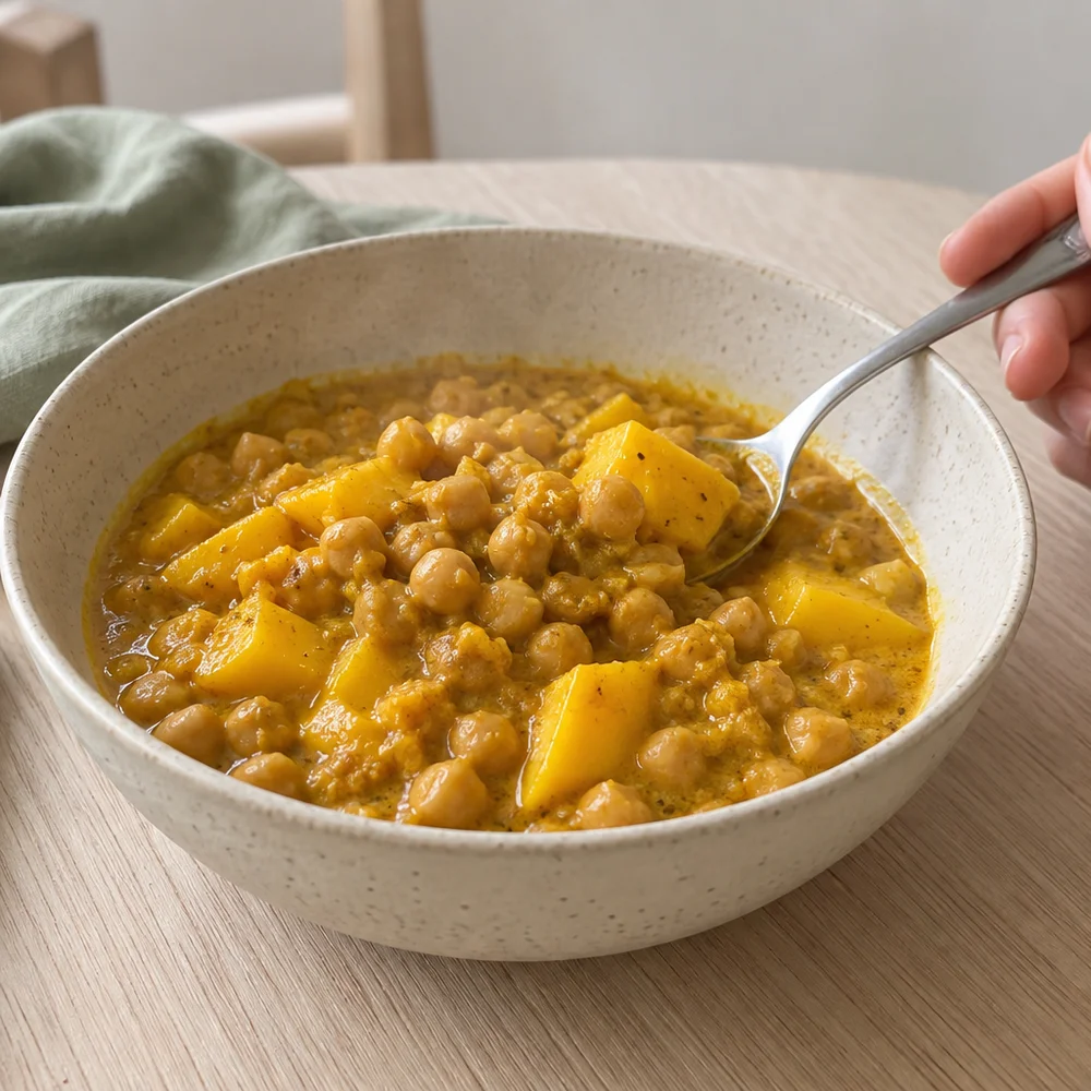 Vegan mango and coconut curry with chickpeas