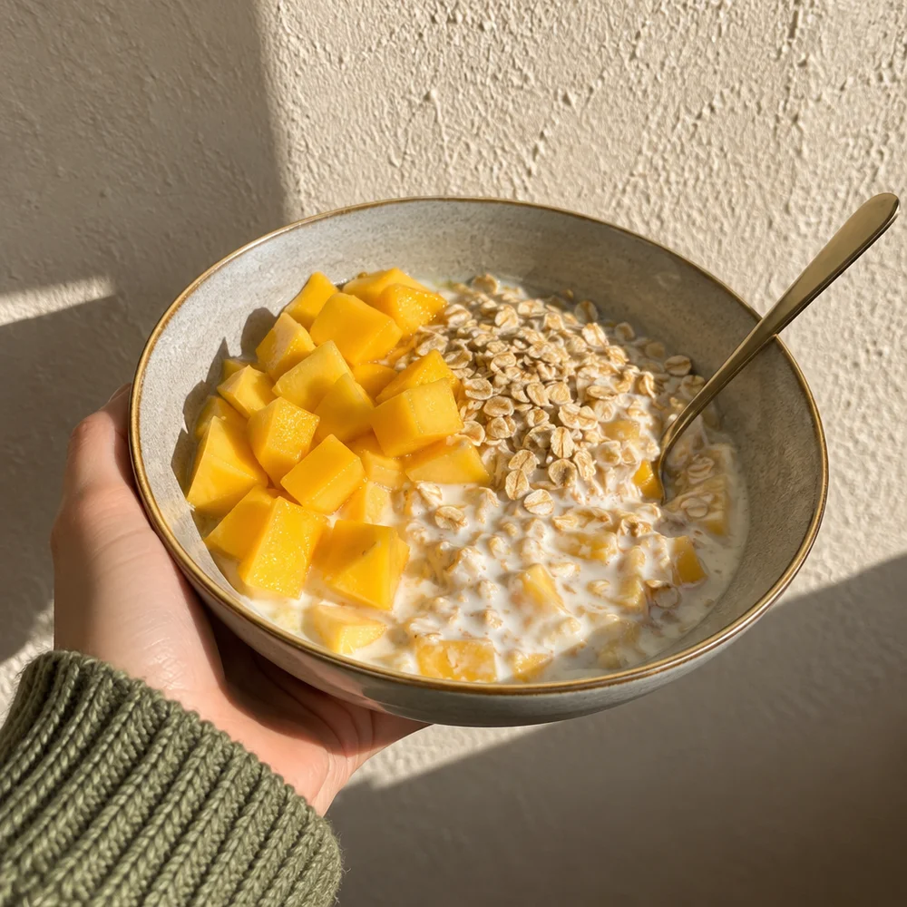 Fruity mango lassi breakfast bowl