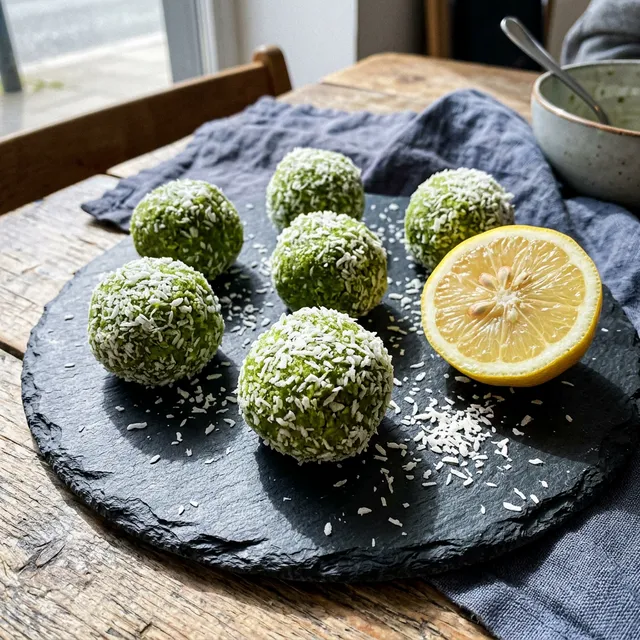 Vegan matcha and lemon energy balls