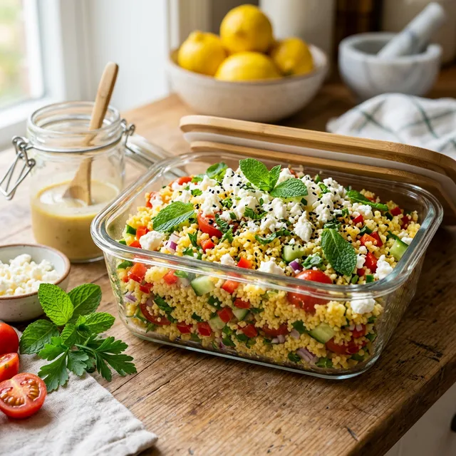 Couscous salad with sheep's cheese and fresh mint