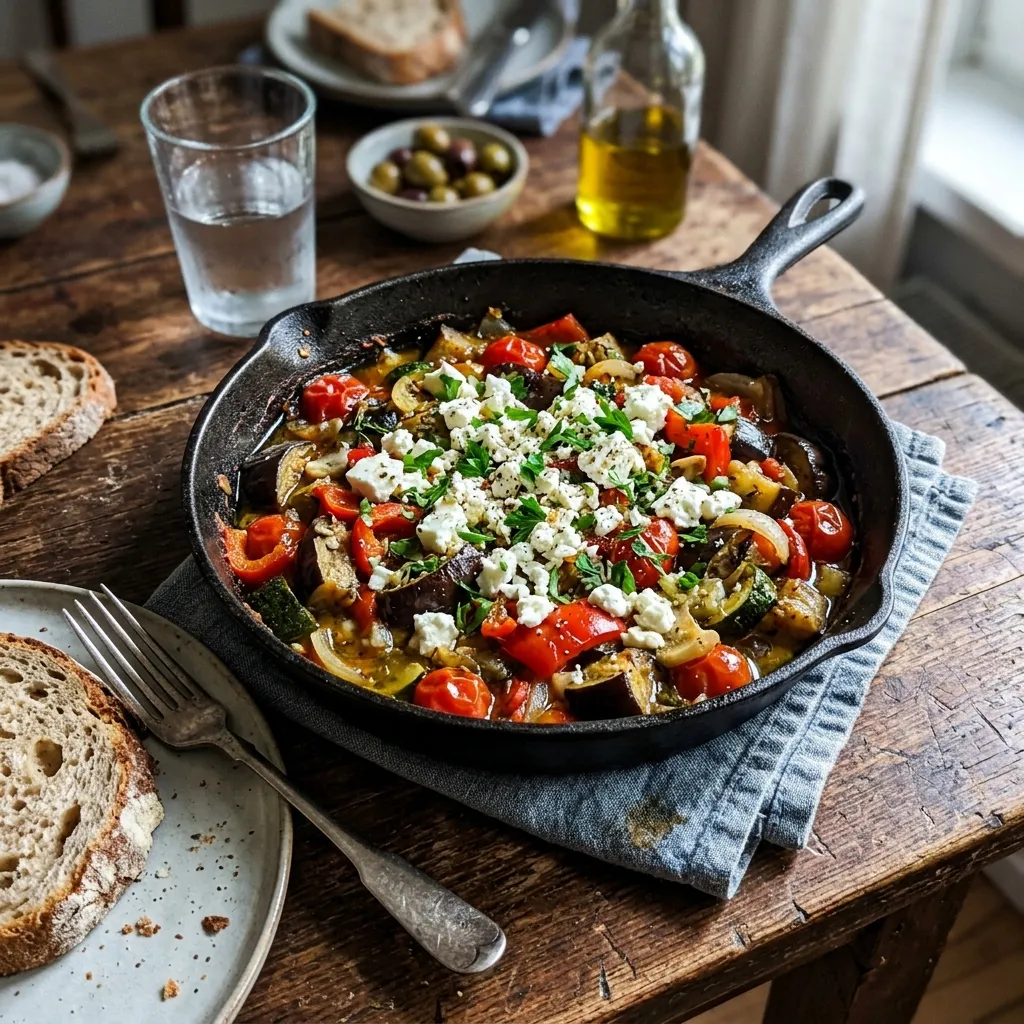 Mediterranean aubergine pan with feta