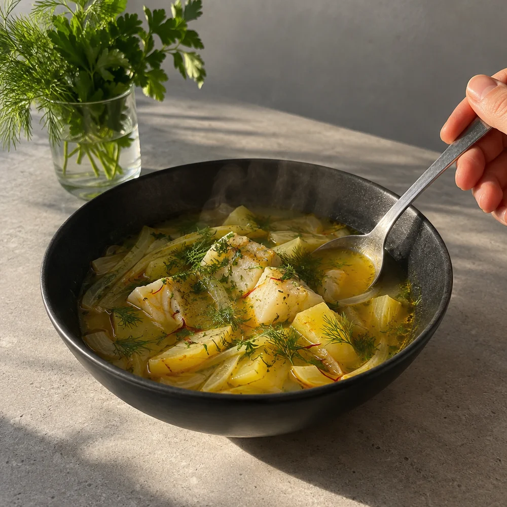 Mediterranean fish soup with cod, fennel and saffron