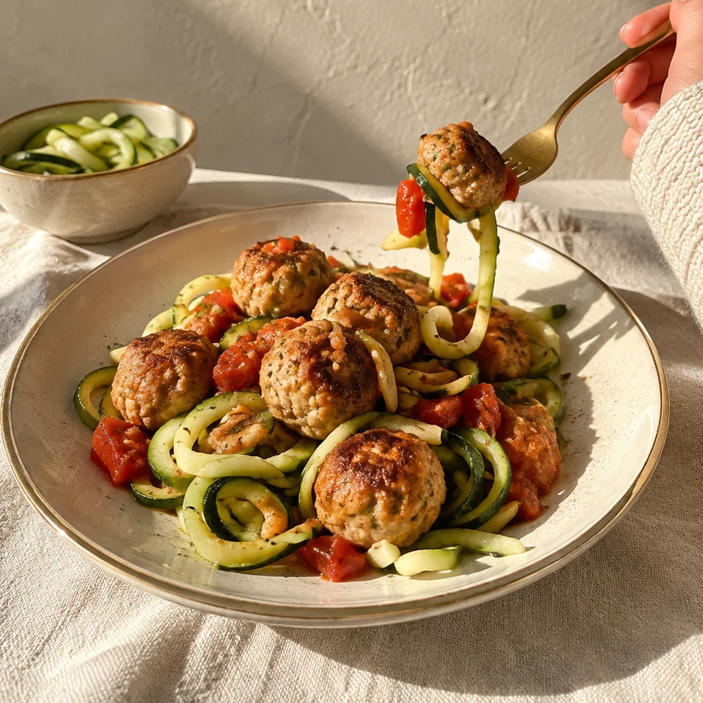 Mediterranean chicken meatballs with courgette noodles