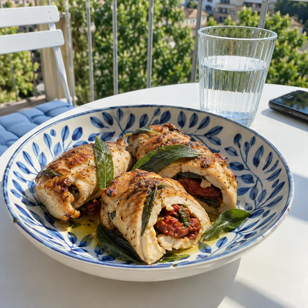 Mediterranean chicken and sage involtini