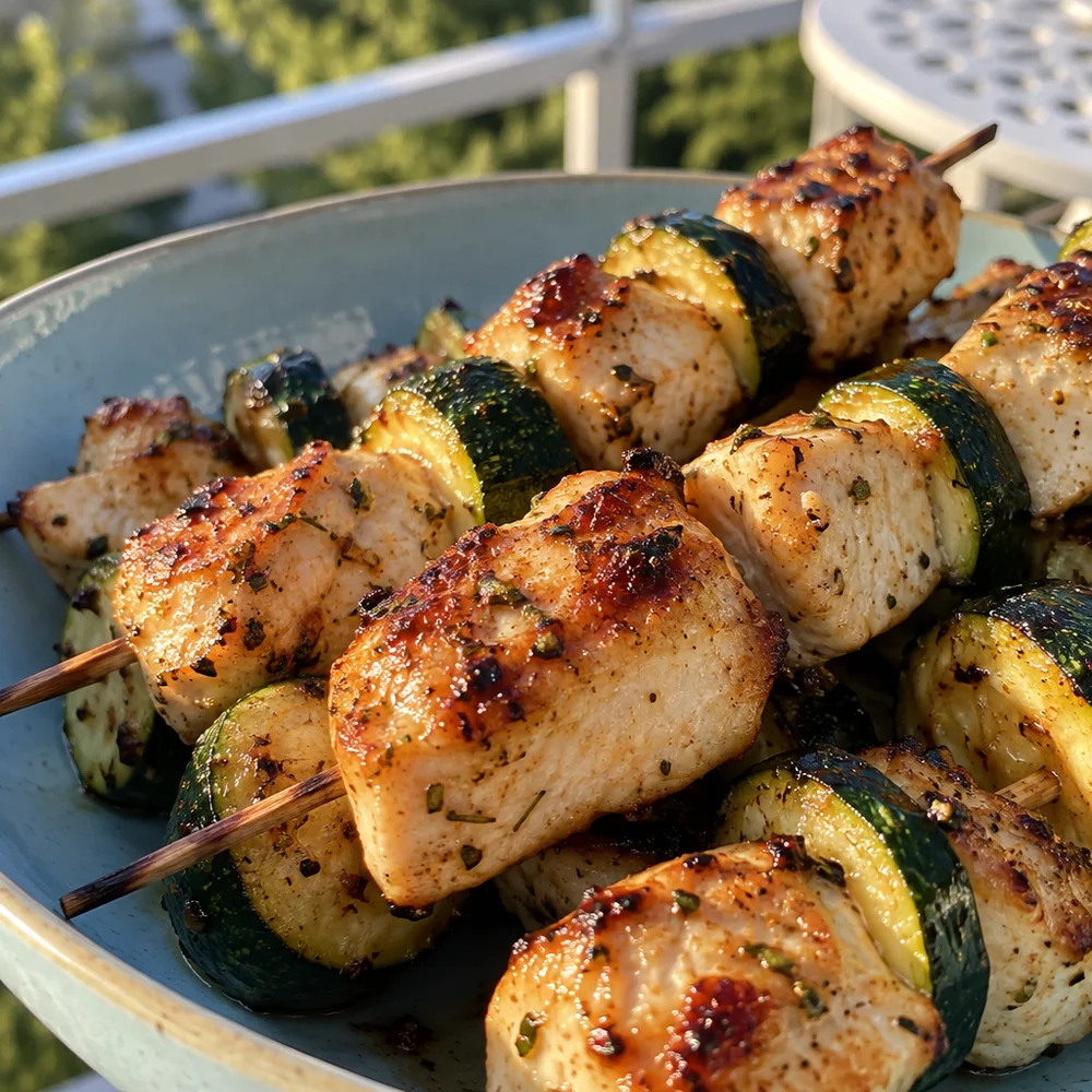 Low-carb chicken and courgette skewers
