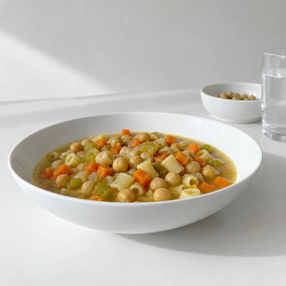 Mediterranean chickpea and ditalini soup (pasta e ceci)