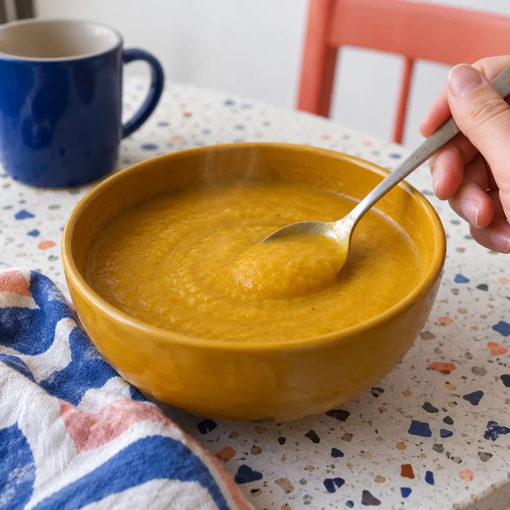 Vegan Mediterranean lentil soup with turmeric and lemon