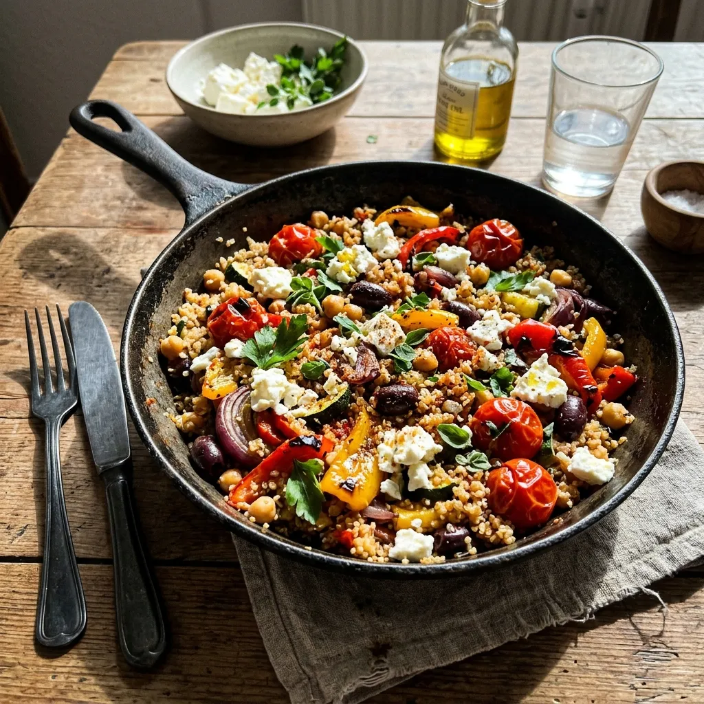 Mediterranean one-pot quinoa pan with feta