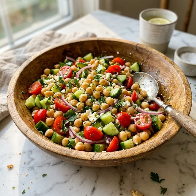 Vegan chickpea salad with cucumber and lemon