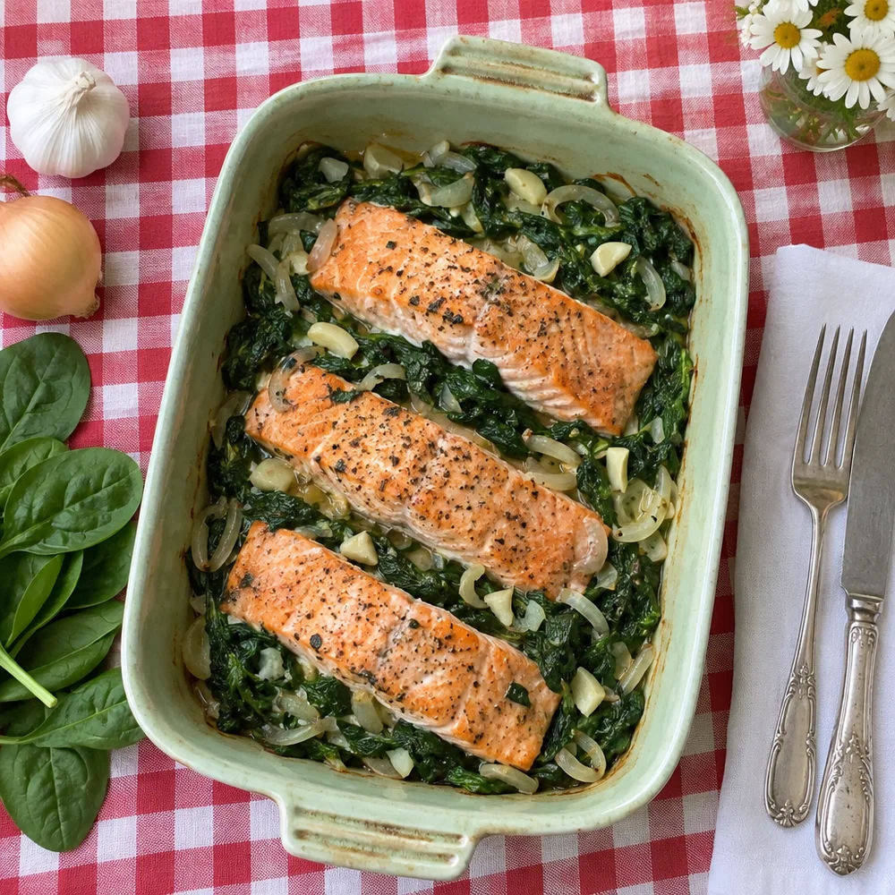 Mediterranean wild salmon gratin with spinach