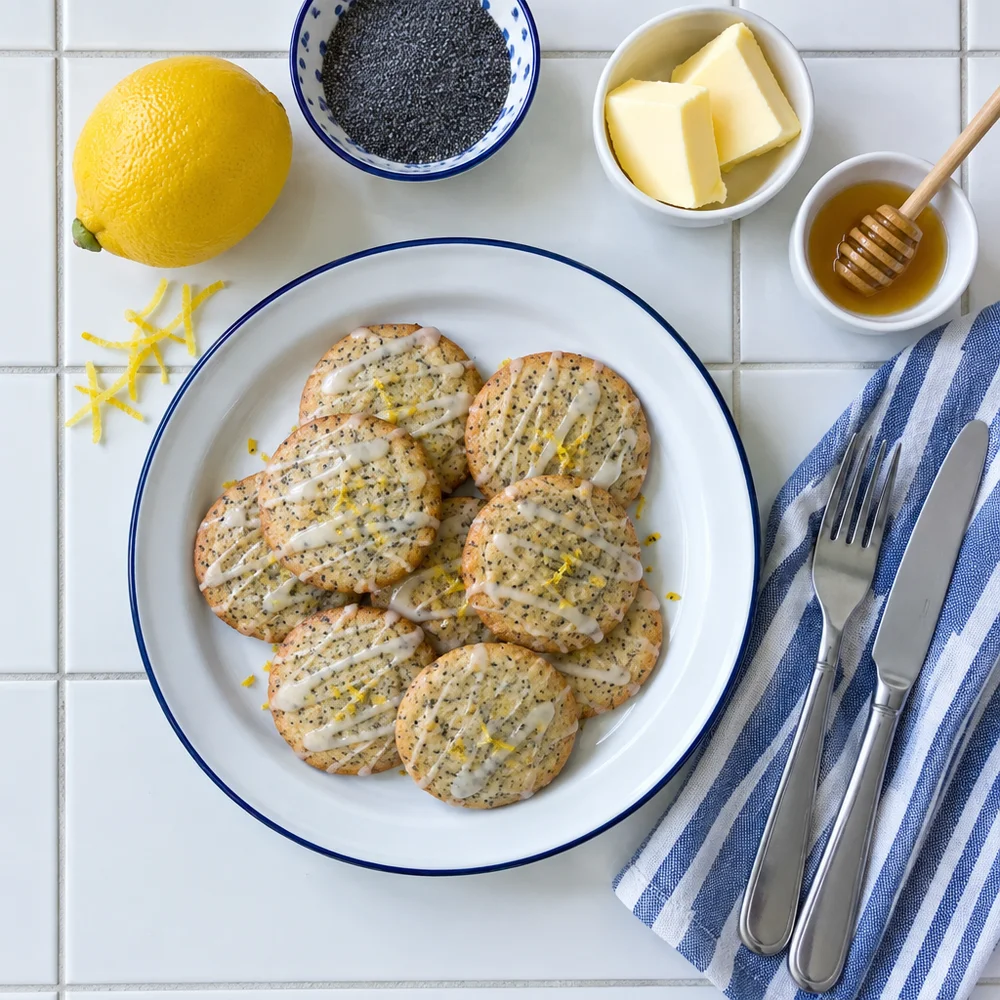 Poppy seed butter cookies with lemon and honey