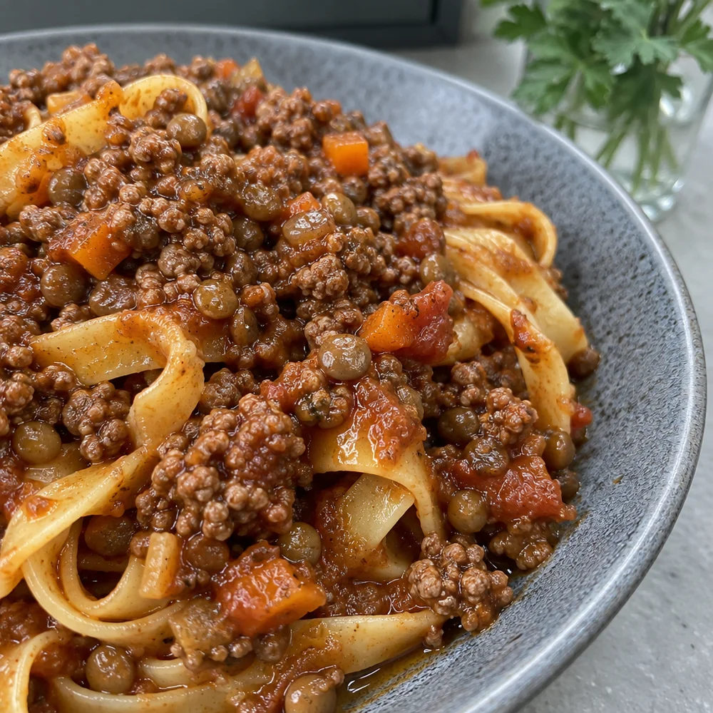 High-protein bolognese with beef and lentils