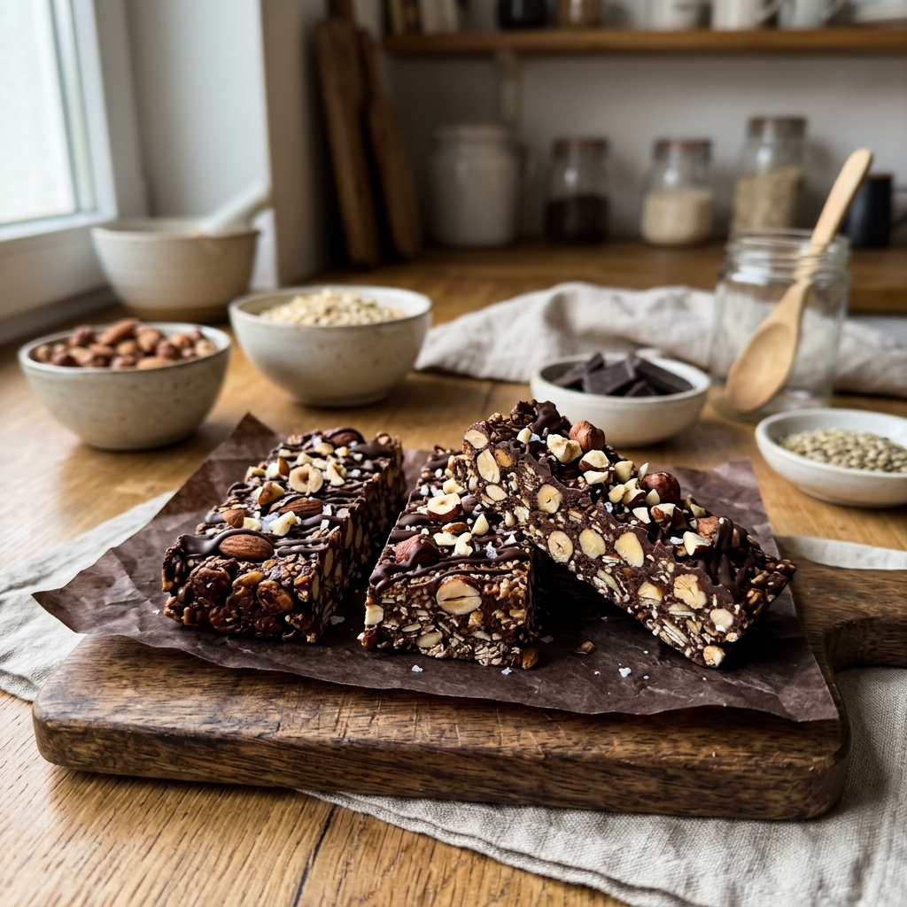 No-bake chocolate and nut protein bars