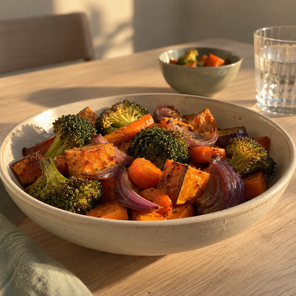 Gluten-free roast vegetables with honey and mustard glaze