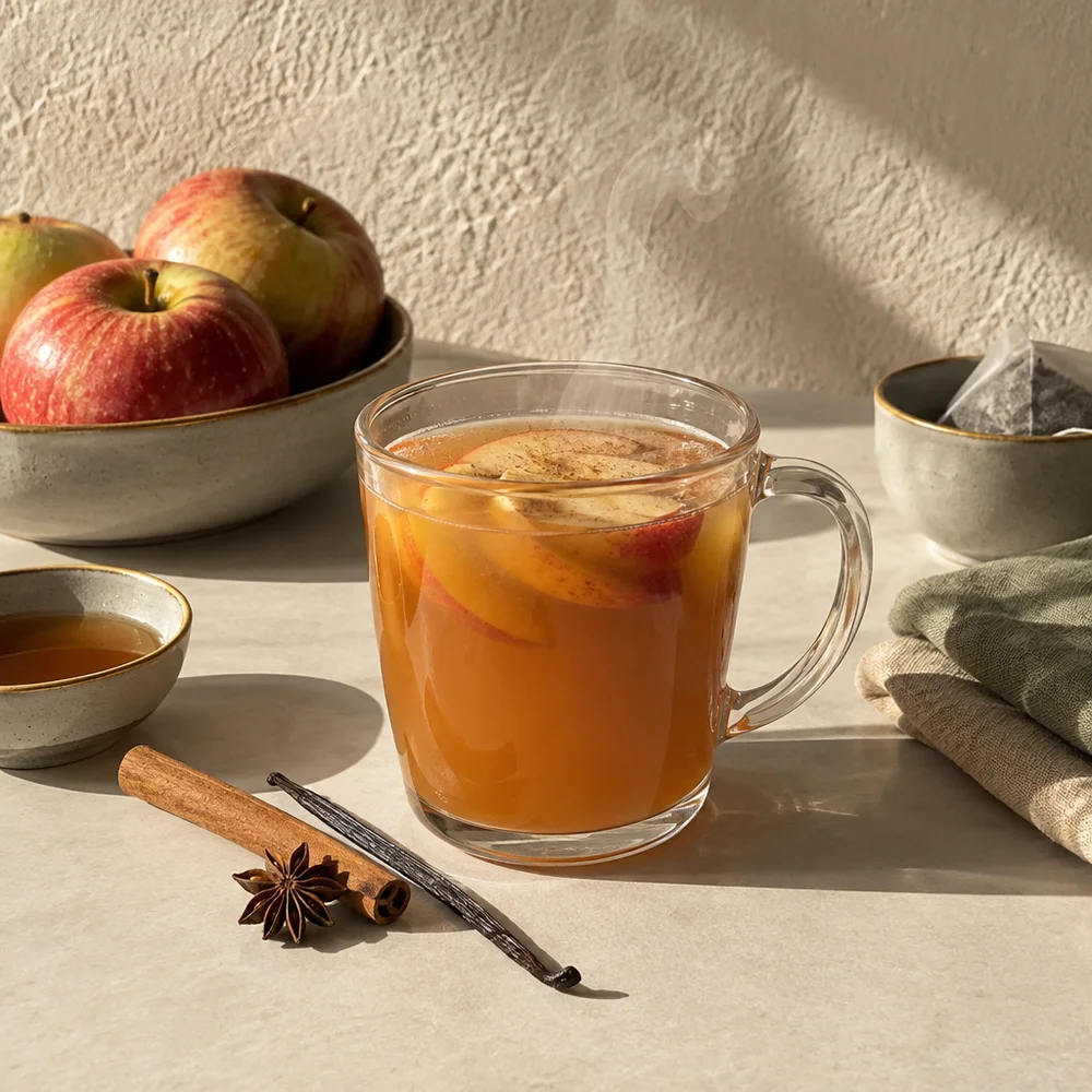 Baked apple punch with apple juice, cinnamon and vanilla