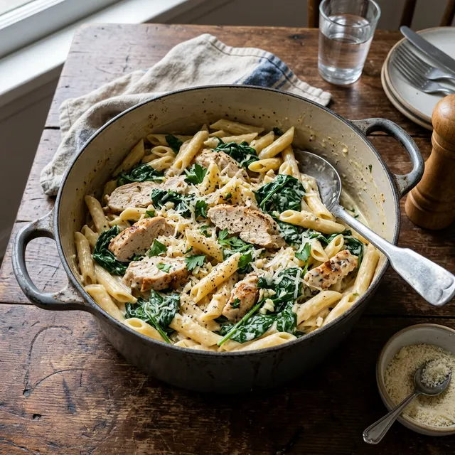 One-pot chicken pasta with spinach
