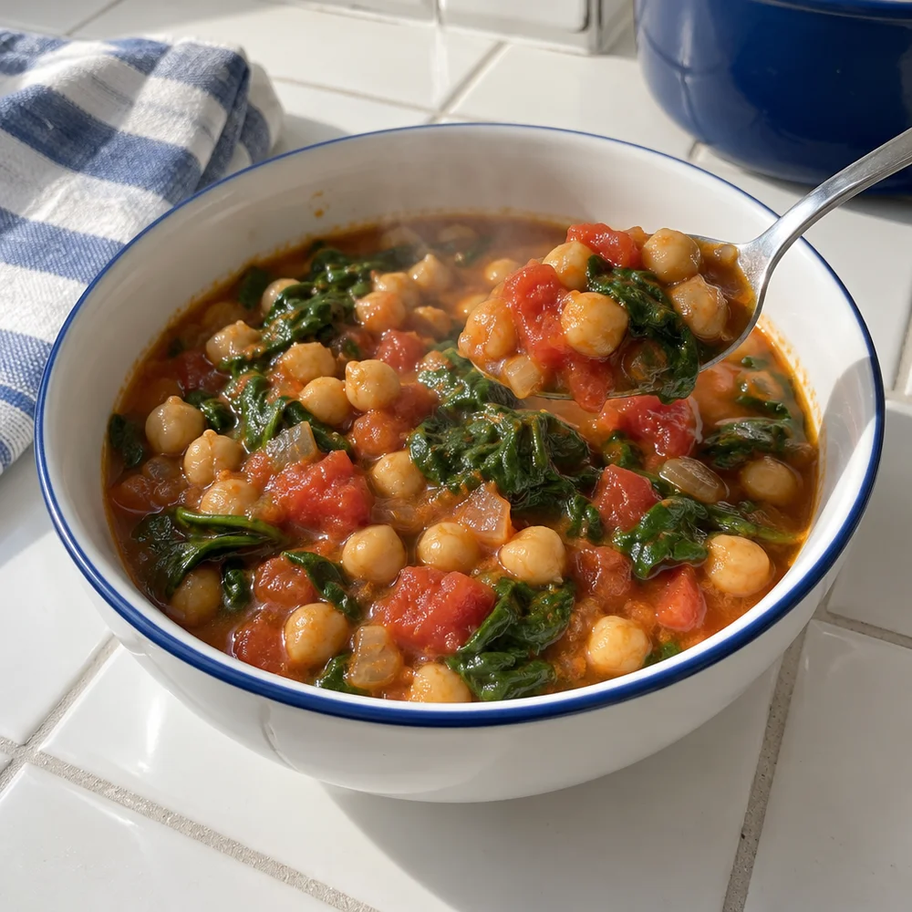Vegan one-pot chickpea & spinach curry