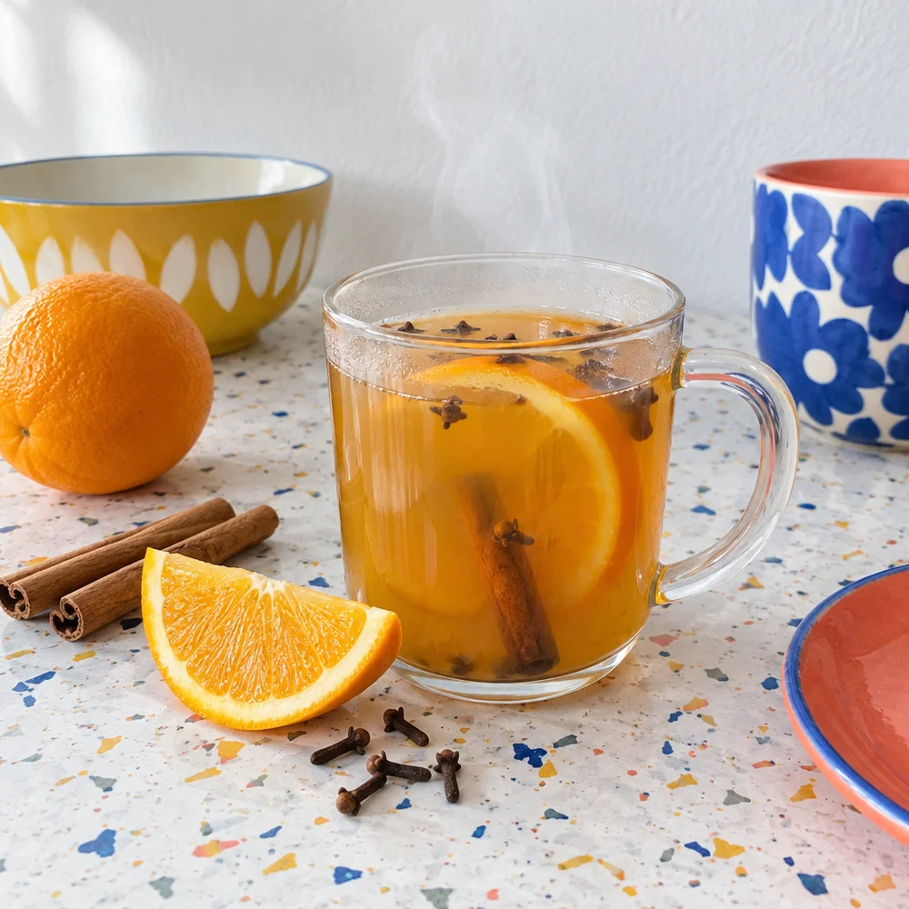Orange and cinnamon tea with cloves and honey
